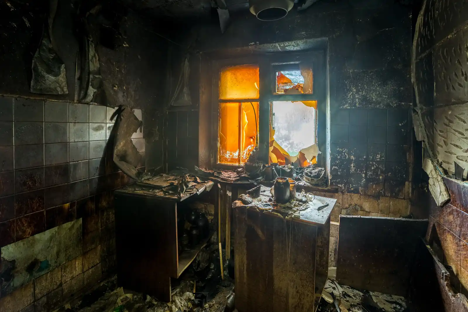 Fire damage restoration crew responding to a house fire in Englewood, CO